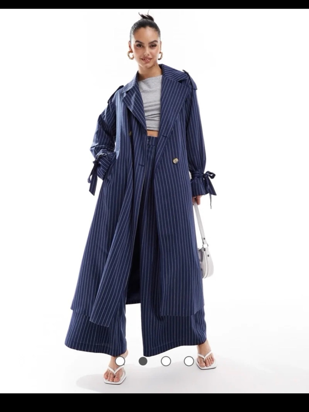 Extro&Vert Oversized Pinstripe Trench Coat in Navy size UK 6 fits up to a Large